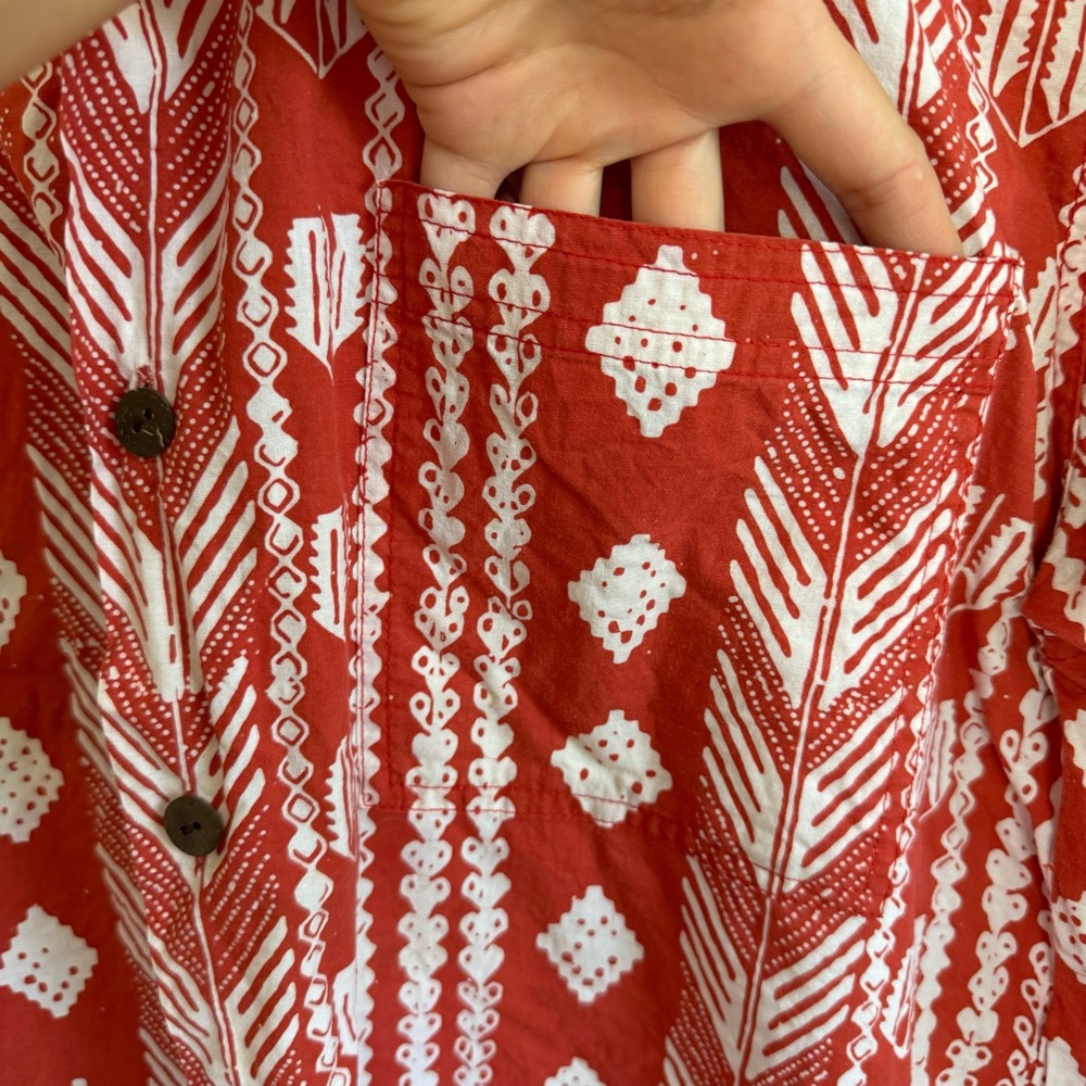 Noa Noa Red Patterned Button Down Blouse Small - image 5
